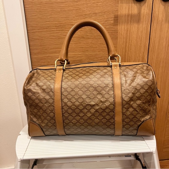 CELINE Macadam Leather & PVC Boston Bag Brown Authentic - Picture 5 of 14